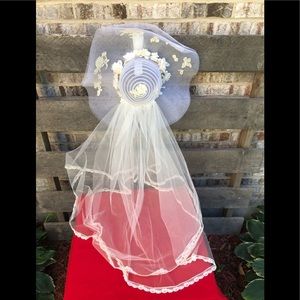 Custom bridal shower hat with veil wedding white